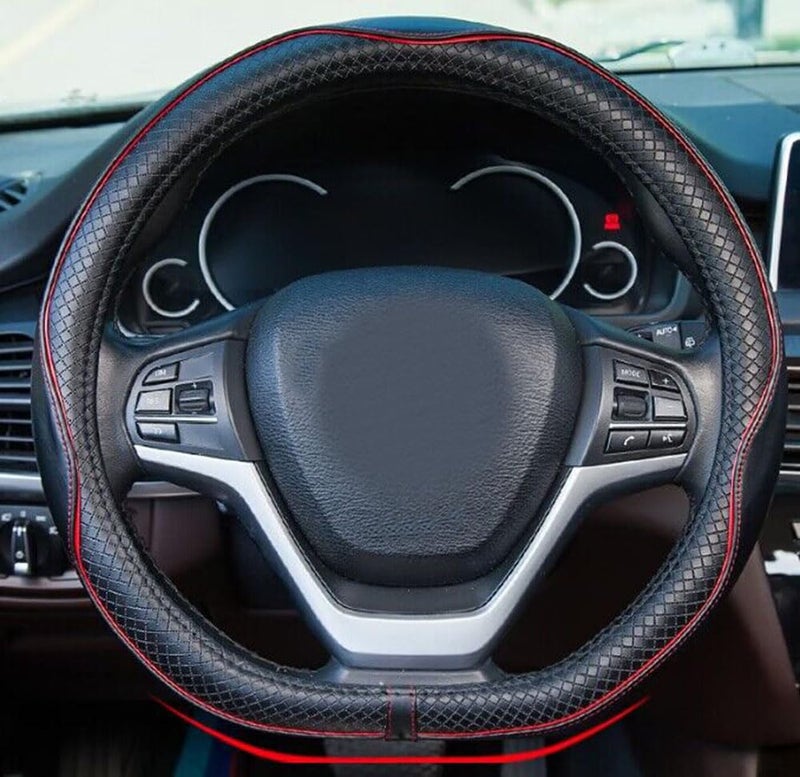 Mayco Bell Flat Bottom Steering Wheel Cover Anti-Slip,Safety,Soft,Breathable,Durable,Full Surround,Comfortable Grip Microfiber Leather (D-Shape,Black Red) - Image 1